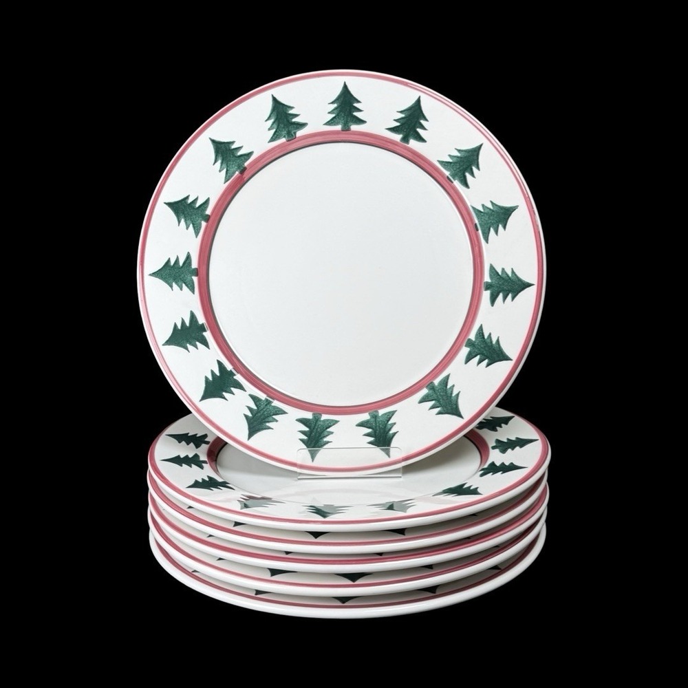 Pier 1 "O' Tannenbaum" Christmas Tree Dinner Plates 11.75" Set Of 6